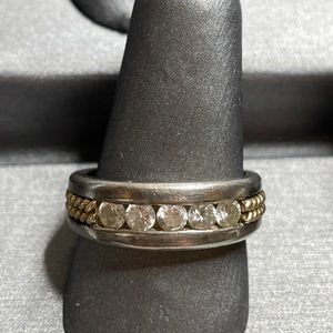 Estate Silver and Gold Ring with Clear Stones